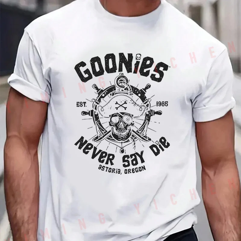 Goonies Never Say Die Retro Officially Inspired 80s Movie Logo Iconic Skull T-Shirt Moto Cotton Summer O-neck Short Sleeve Tees