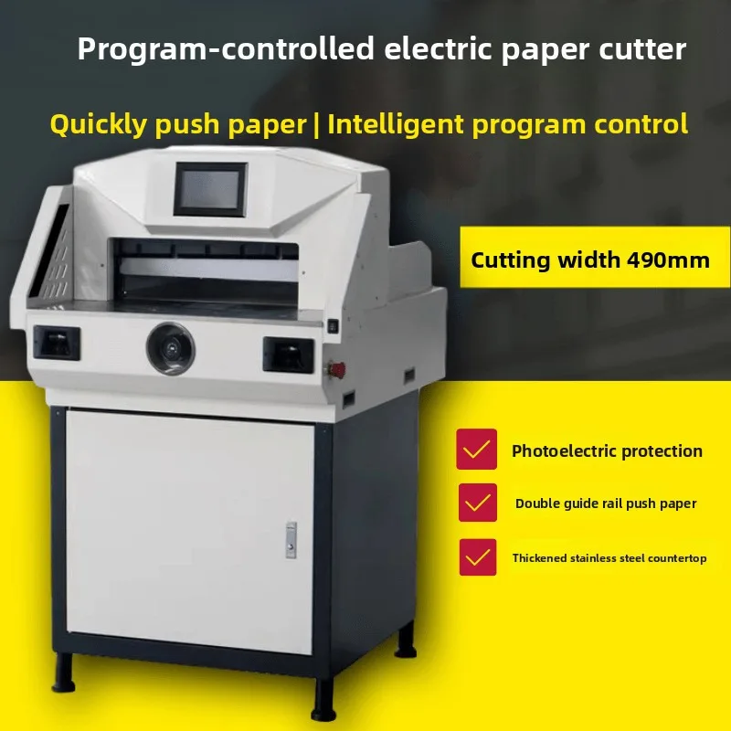 

Programmable Hydraulic Electric Fully Automatic 4908B Heavy Duty Trimmer Vertical Paper Cutter For Bidding Documents 8Cm