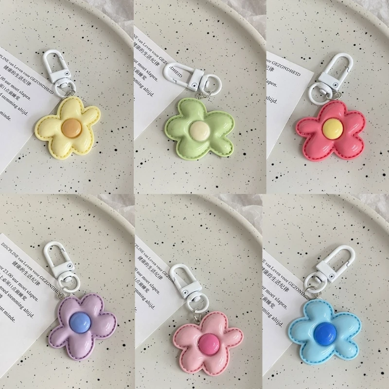 Cartoon Flower Key Rings Floral Shaped Pendant Charm Ornament Keychain for Bag