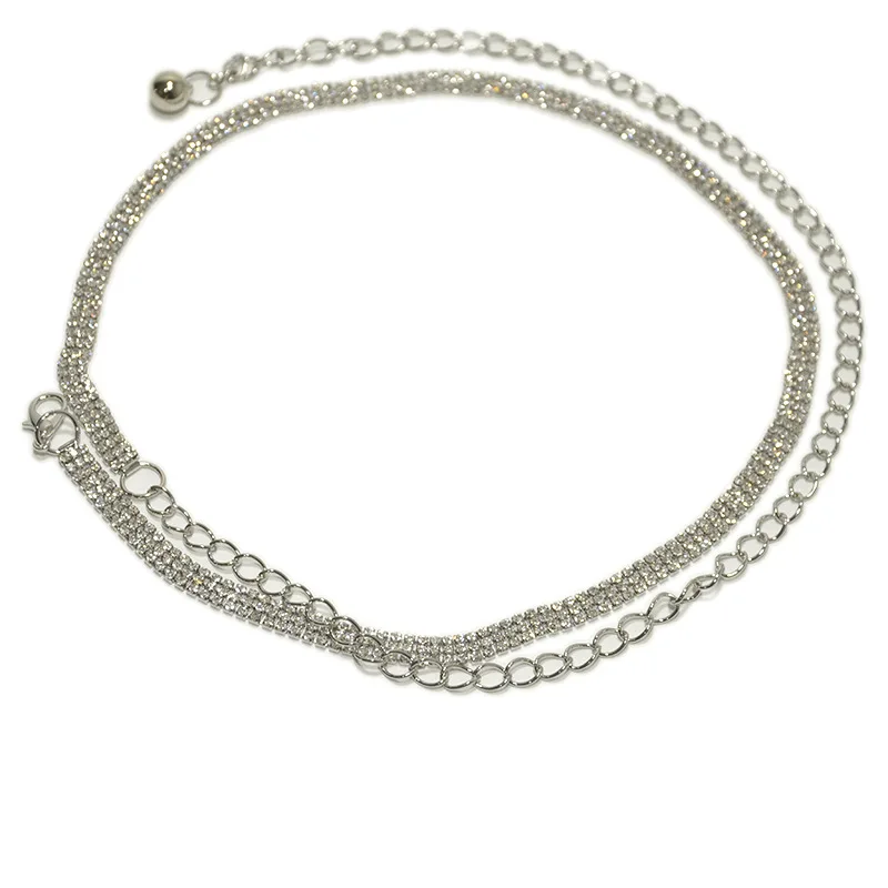 Korean Fashion Women's Belt Rhinestone Metal Waist Chain Sweet Three Rows Inlaid Metal Decorative