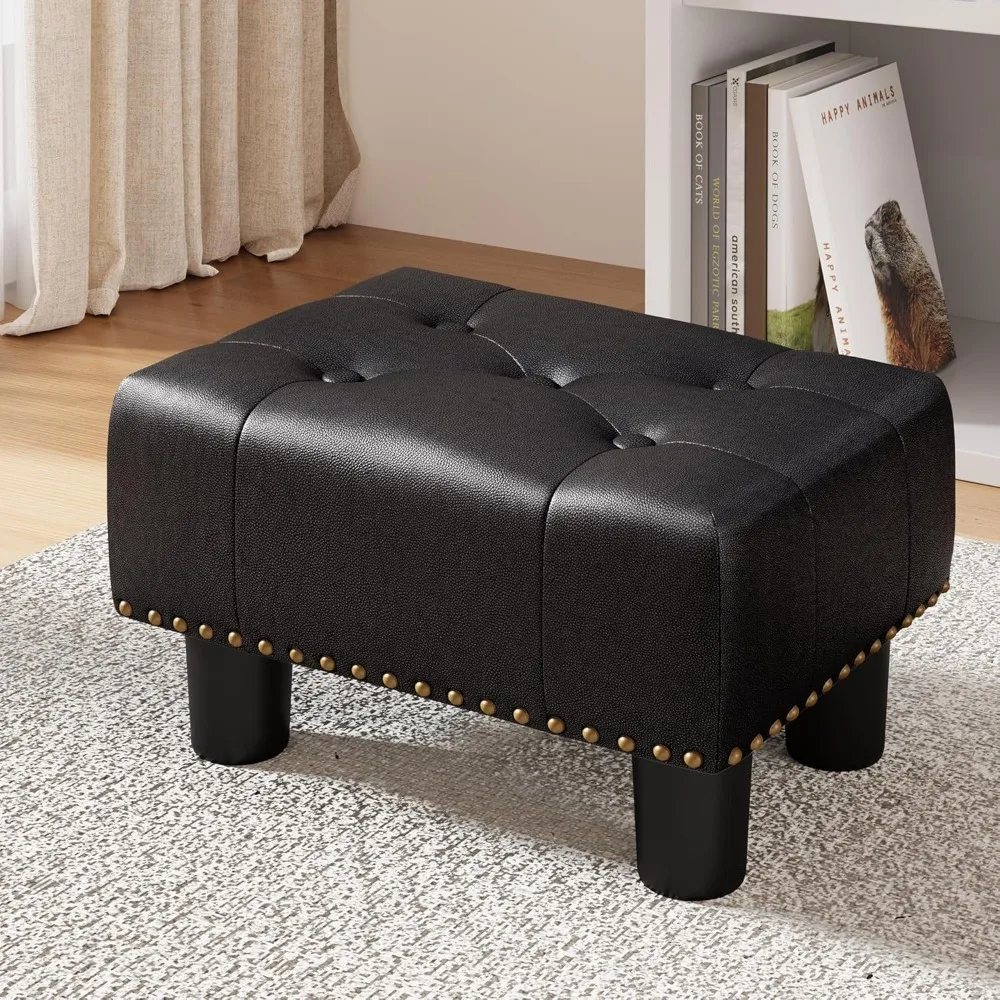 

Small quilted footstool, riveted faux leather footstool, adult rectangular footstool with non-slip mats, sofa footstool