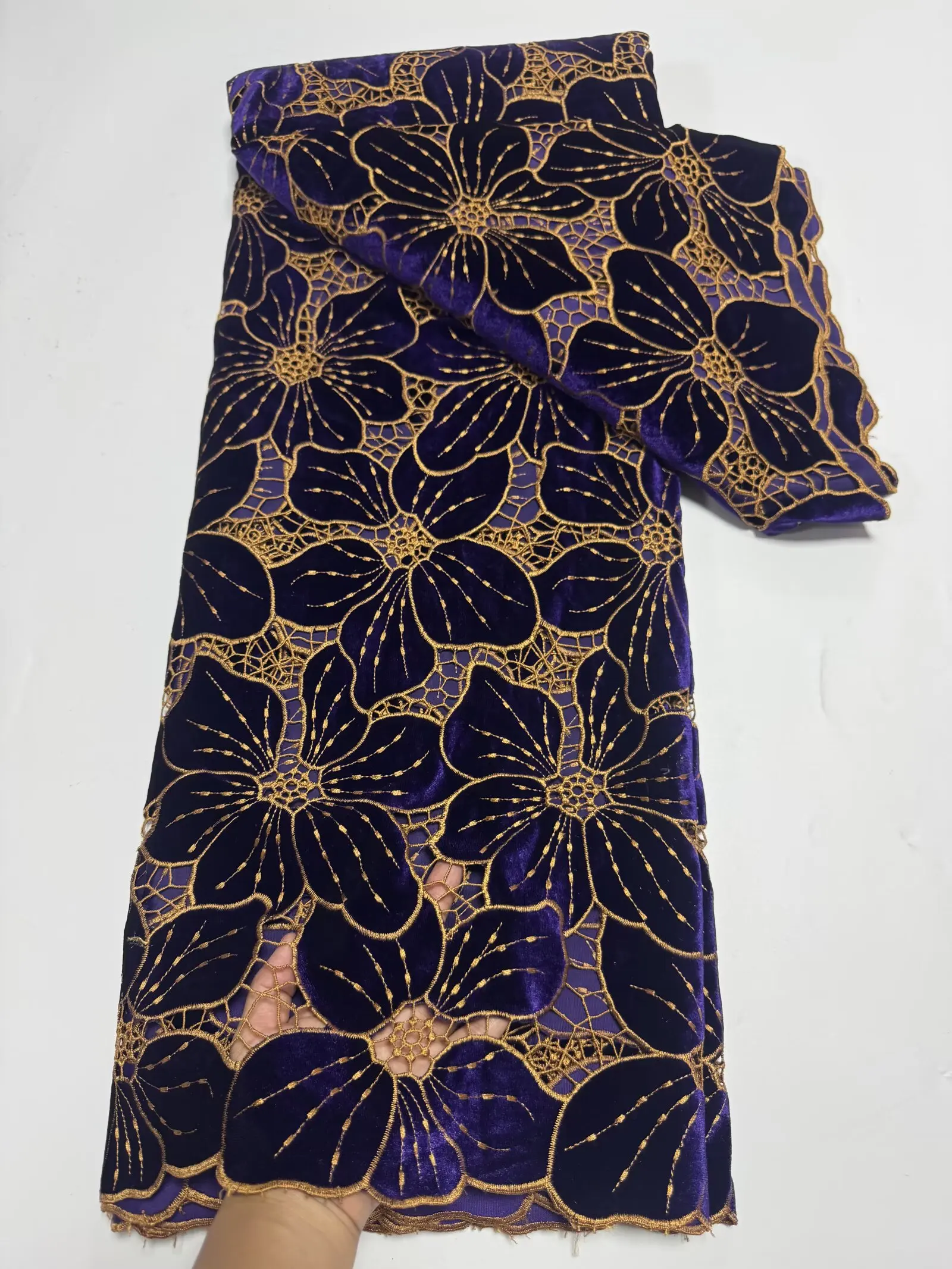 

5 yards African Velvet Lace Fabric Floral Velvet Cord Guipure Embroidery French Lace Bridal Party Wedding Dress Material