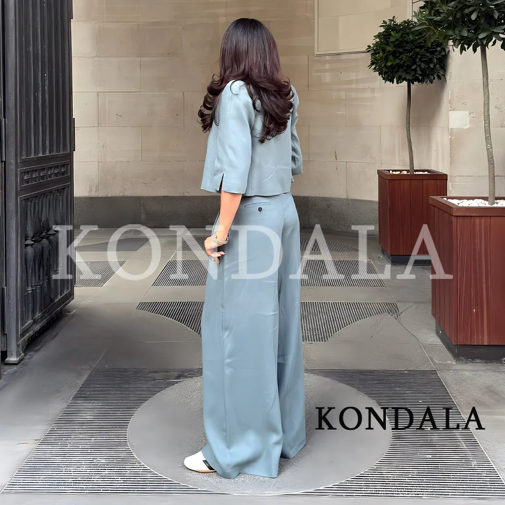 KONDALA Women Commute Chic Pants Suit 2026 Summer Trendy High Street Elegant Set Office Lady Short Blazer, Straight Long Pants