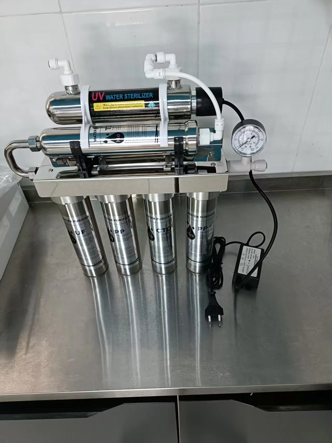 Stainless Steel 6-Stage Water Purifier with Dual UV Sterilizer Household Drinking Water Filter