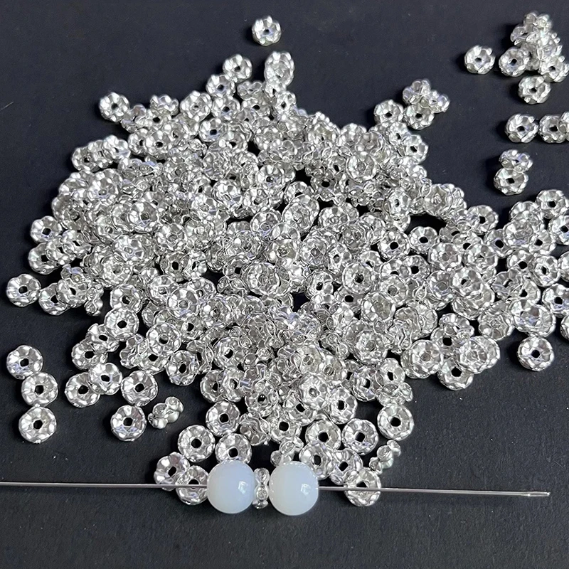 Large hole metal diamond inlay wheel flat bead DIY handmade parts bracelet jewelry material loose bead accessories