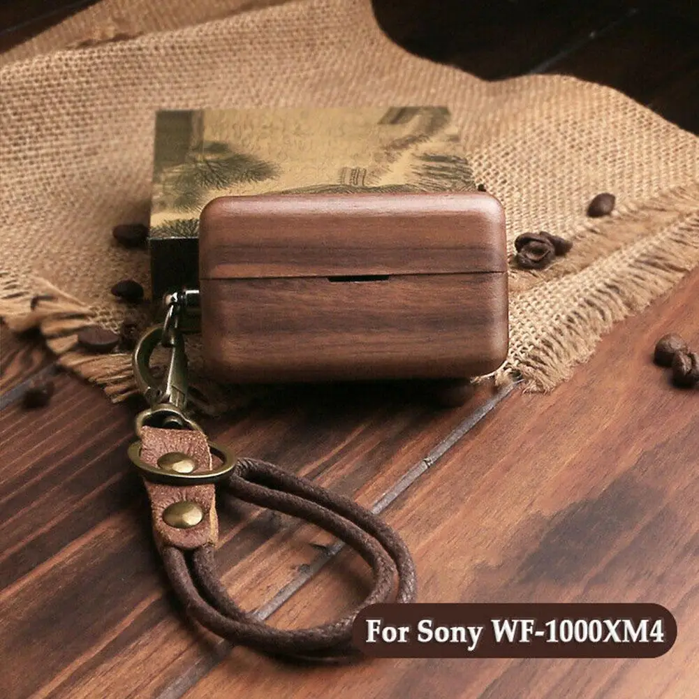 Solid Wood Case For Sony WF-1000XM5 Bluetooth Earphone Protection Shell With Lanyard Anti-drop Hard Case For Sony WF-1000XM4