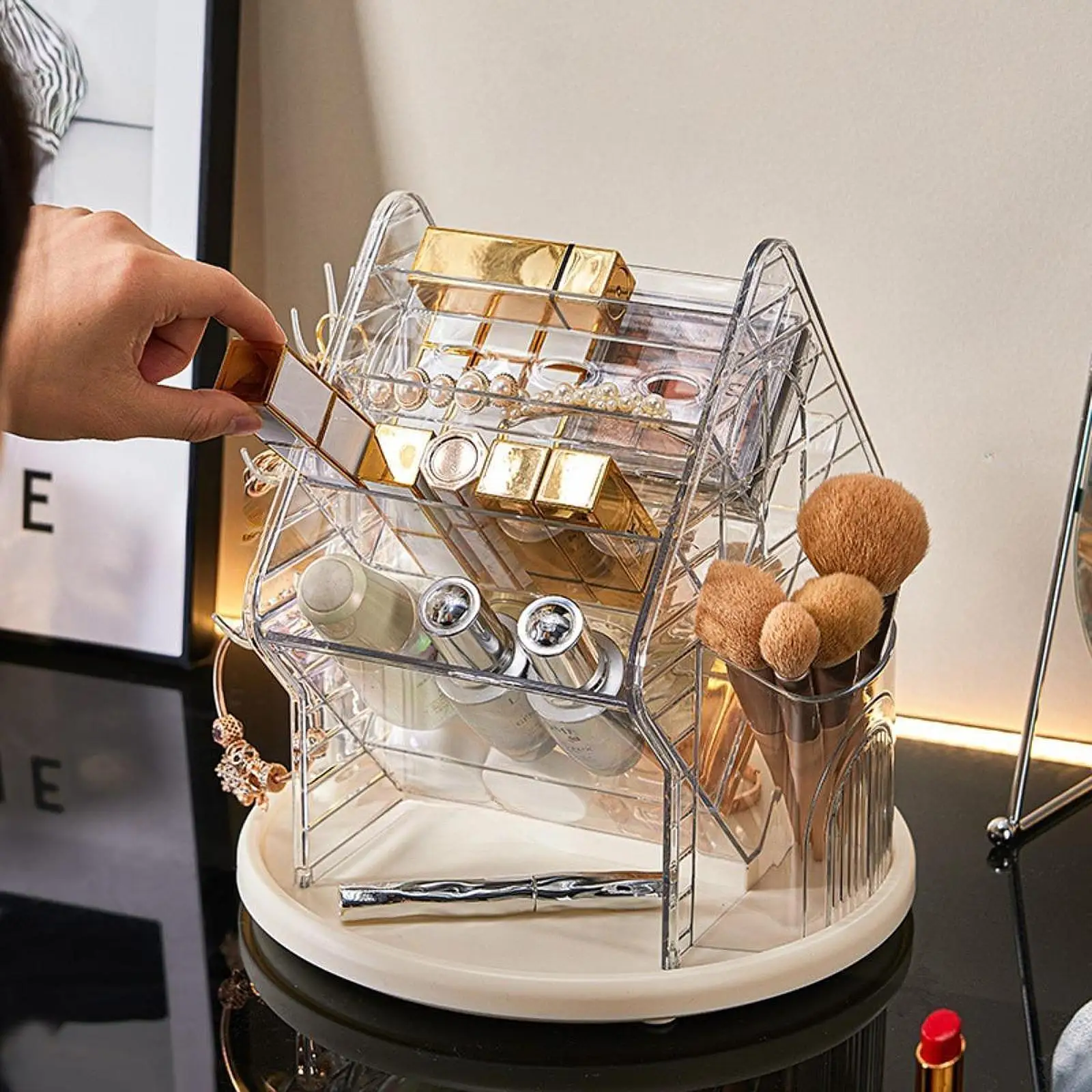 

Органайзер для косметики на 360 градусов, многослойный лоток для хранения косметики из PETG и HIPS, подставка для ванной комнаты, столешницы, шкафа