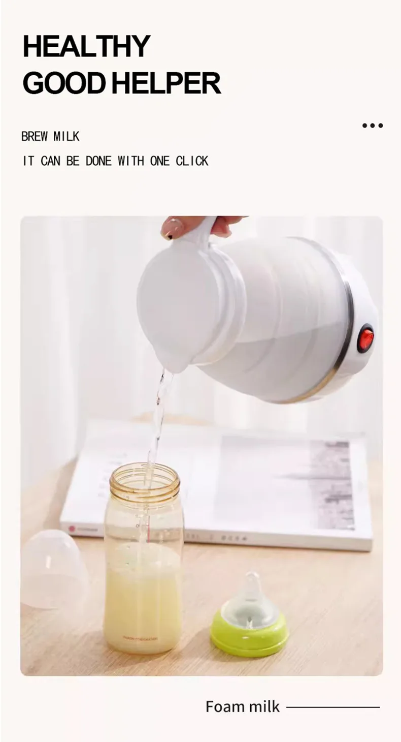 JFBONIN 0.6L Mini Folding Kettle Portable Water Heater 600W Silicone Compression Electric Kettle Home Kettle Easy To Travel
