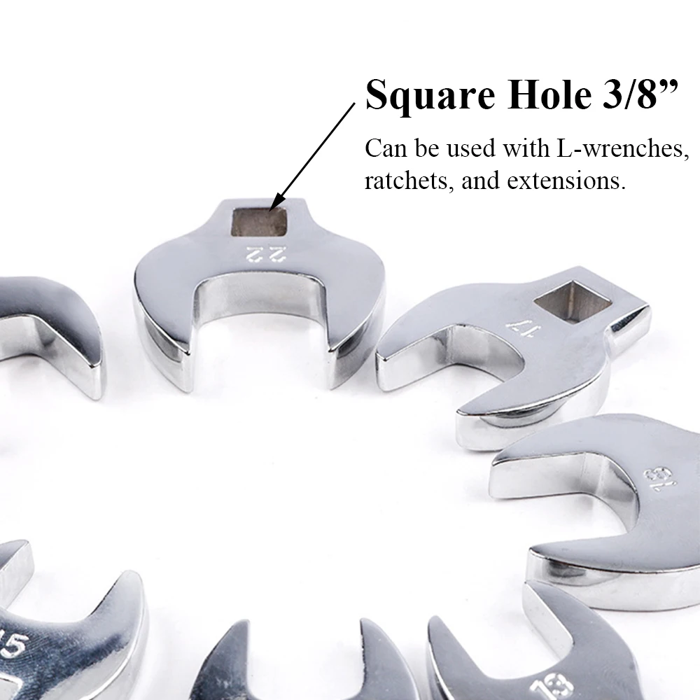 3/8 Inches Nut Crowfoot Wrench Set Horn Wrench Head Square Head Hardware Tool Wrench 11-piece Set of Imperial Bullhorn Wrenches