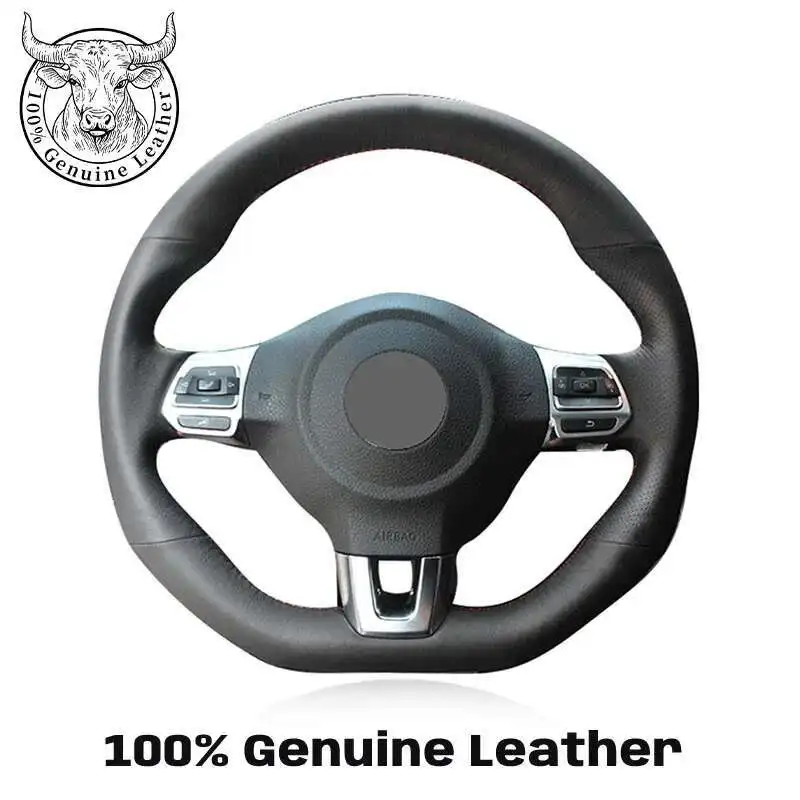 

For Volkswagen Golf 6 GTI MK6 VW Polo GTI Scirocco R Passat CC R-Line 2010 Car Steering Wheel Cover Braid Genuine Leather