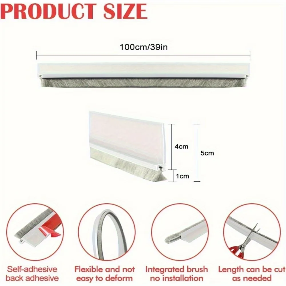 Door Draft Stopper, Brush Door Bottom Seal Sweep for Exterior Doors, Soundproof Reduces Cold Air, Blocks Insects in Summer