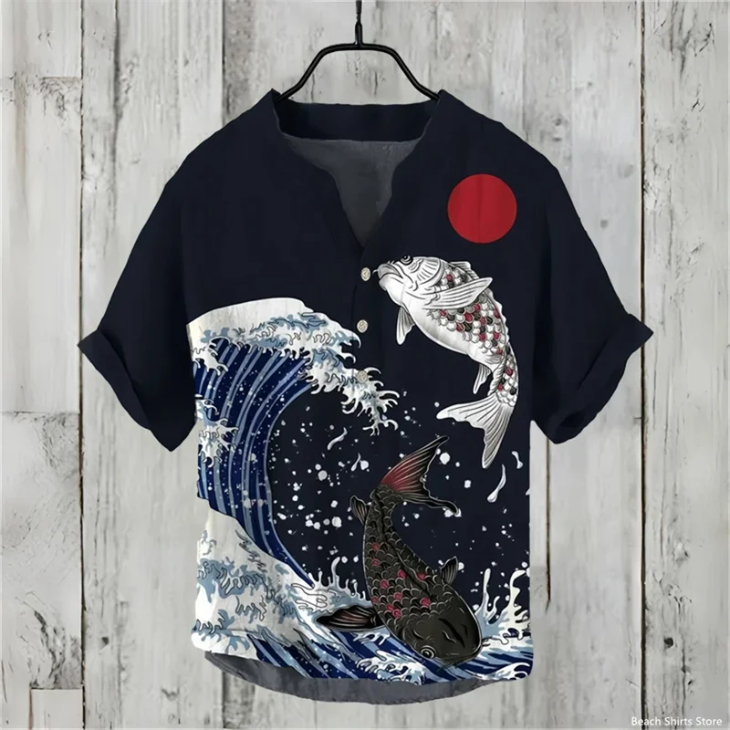 Summer Men's Linen Short Sleeve V-Neck Pullover Shirt Festival Queue Clothing High Quality Men's Shirt Fast Delivery - Image 2