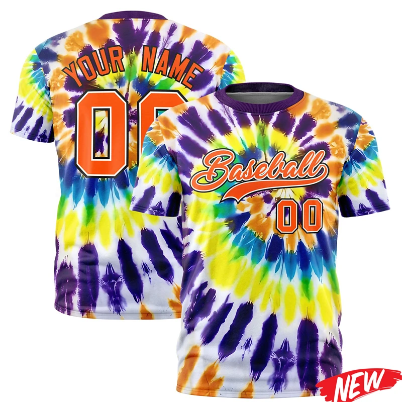 Camiseta de Béisbol con Estampado Tie Dye para Hombre, Camiseta Deportiva de Verano para Exteriores, Nombre Personalizado, Camiseta de Manga Corta para Equipo de Béisbol, Secado Rápido