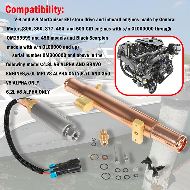 8M0125852 Fuel Pump & Cooler Kit Compatible with V-6 & V-8 Mercruiser Efi Engines, Replacement 8M0125852, 861156A03