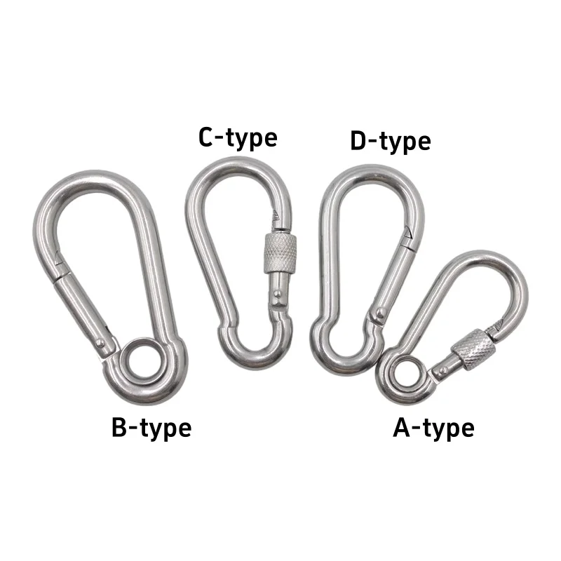 M4-M14 Stainless Steel Lock Ring Safety Snap Hook Carabiner Heavy Duty Spring Snap Quick Link Outdoor Climbing Gear Equipment
