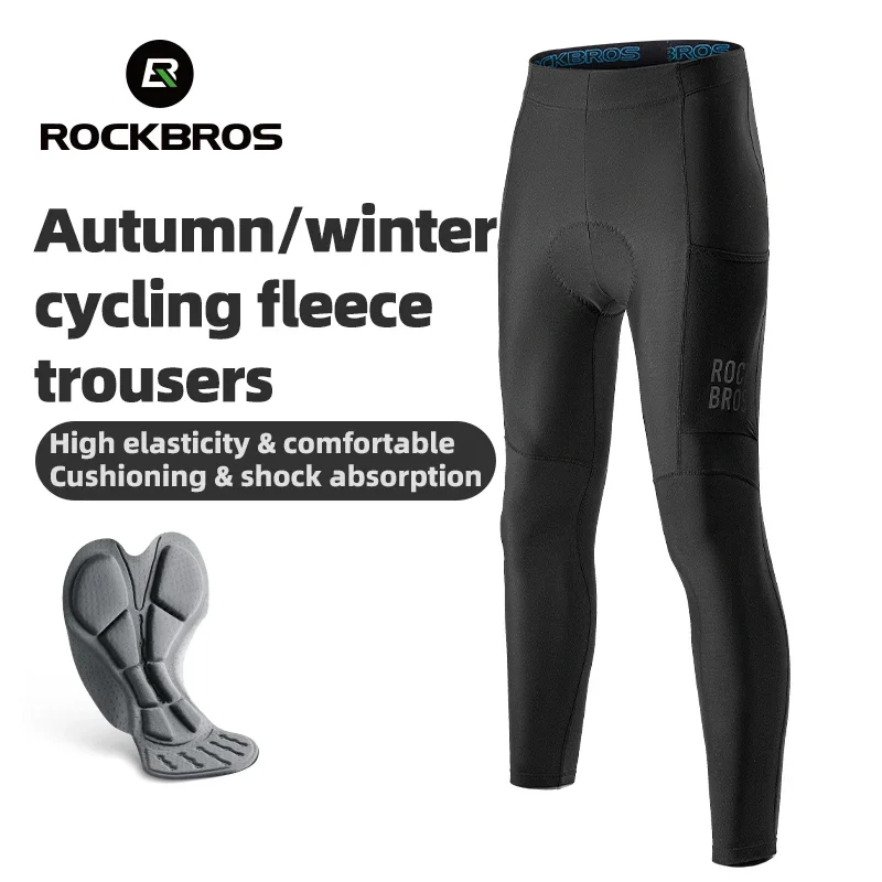 ROCKBROS Cycling Pants Thermal Fleece Riding Leggings Tights Reflective Winter 3D Padded Breathable Mountain Bike Sport Trousers