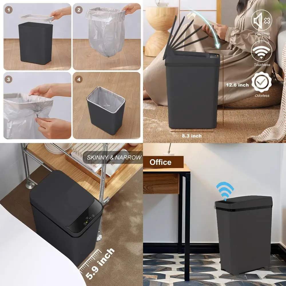 

Touchless 2.5 Gallon Bathroom Trash Can with Lid - Compact, Motion-Sensor, Matte Black for Home & Office