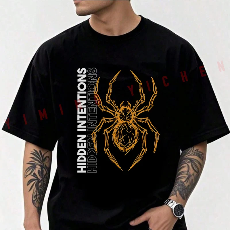 

Orange Scribble Spider And Hidden Intentions Motorcycle T-Shirt Men Cotton O-neck Short Sleeve TShirt Fashion Tops Tee