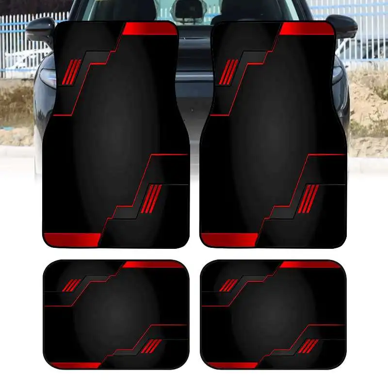 2pcs/4pcs Cool Black And Red Car Floor Mats | Durable Polyester, Ideal For Sedans, Trucks, SUVs, Perfect Gift Choice For Car Int