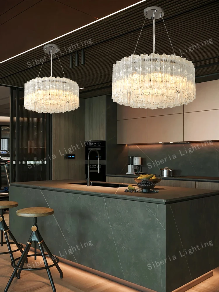 Vintage Texture Glass European Hanging Lamp for Ceiling Led Home Decor Pendant Lights Living Room Lustre Villa Lighting Fixture