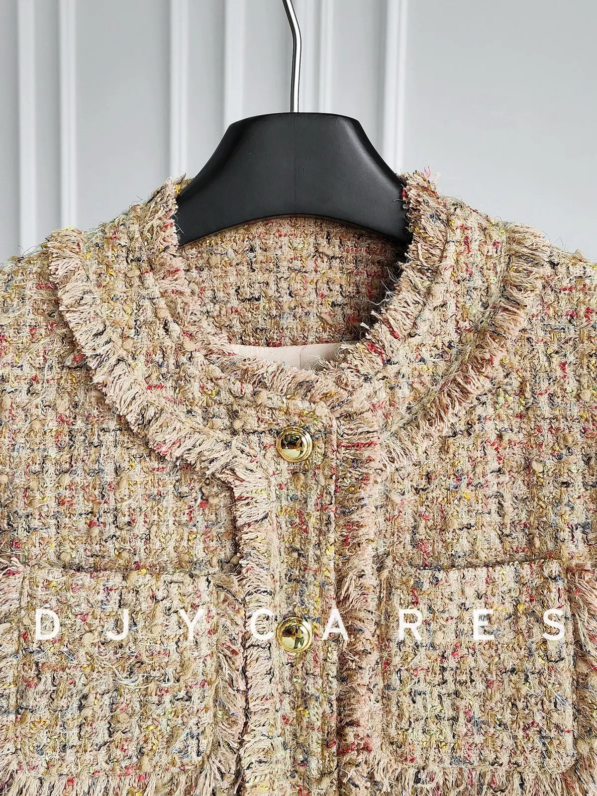 New Bold tweed fashionable retro light coffee color tassel round neck jacket top big  size