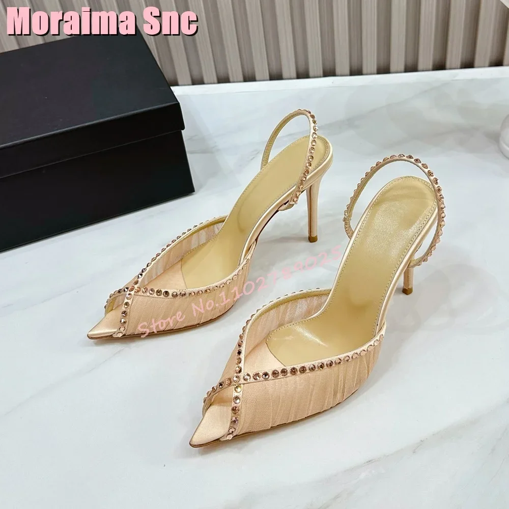

Fashion Sexy Lace Crystal Detailling Sandals For Women Pointed Toe Peep Toe Stiletto High Heels Ladies Shoes Summer Banquet 2025