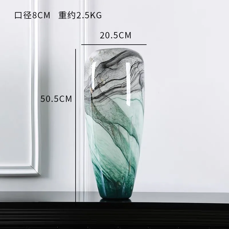 Modern light luxury ink painting glazed vase art ornament entrance dining table decoration living room flower arrangement model