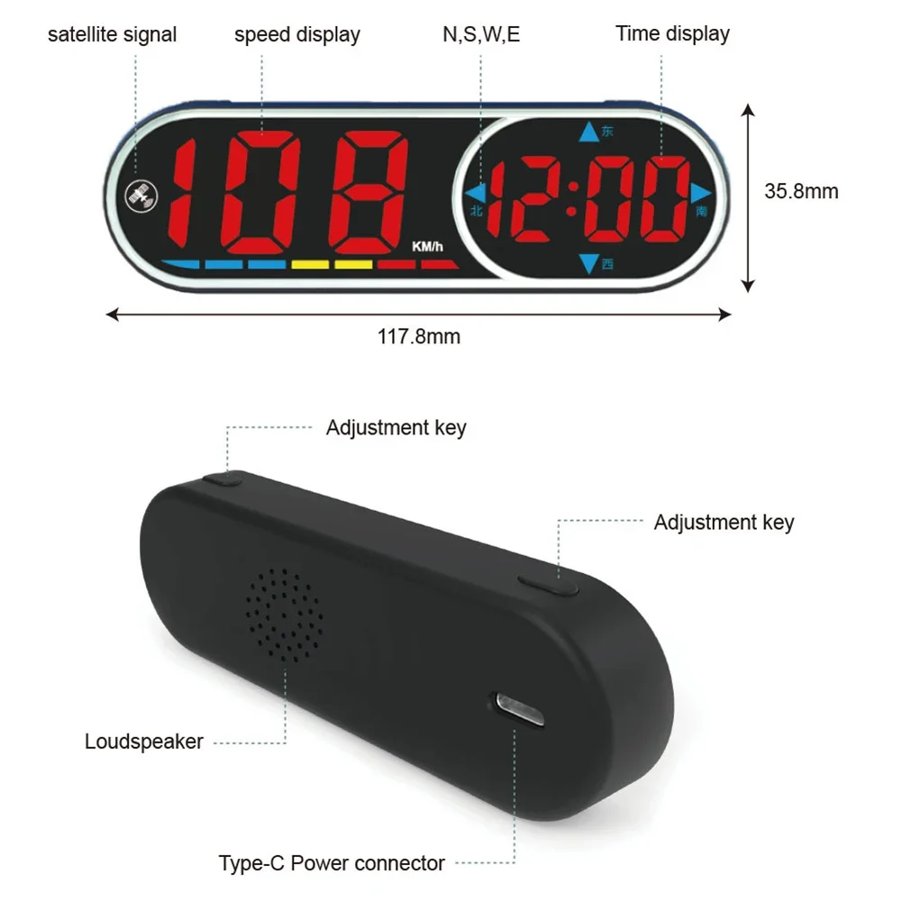 Head Up Display Black Digital Speedometer Quick Use Easy Installation Driving Information Display Compact Size