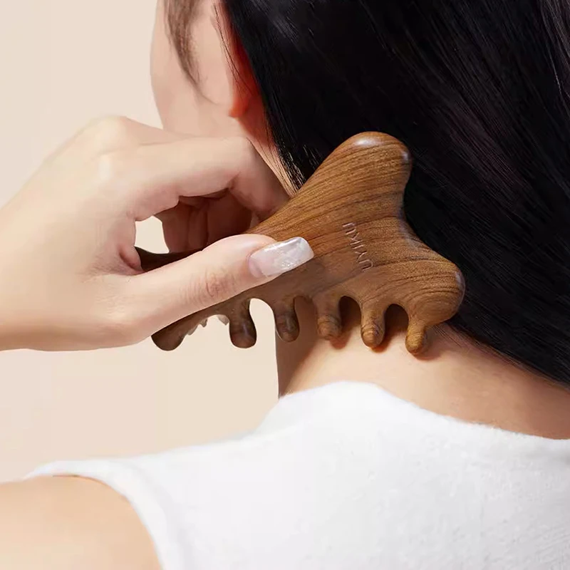 Multifunctional Meridian Massage Comb Handleless Wooden Point Acupuncture Head Comb Wide-Tooth Sandalwood Comb Massage Head