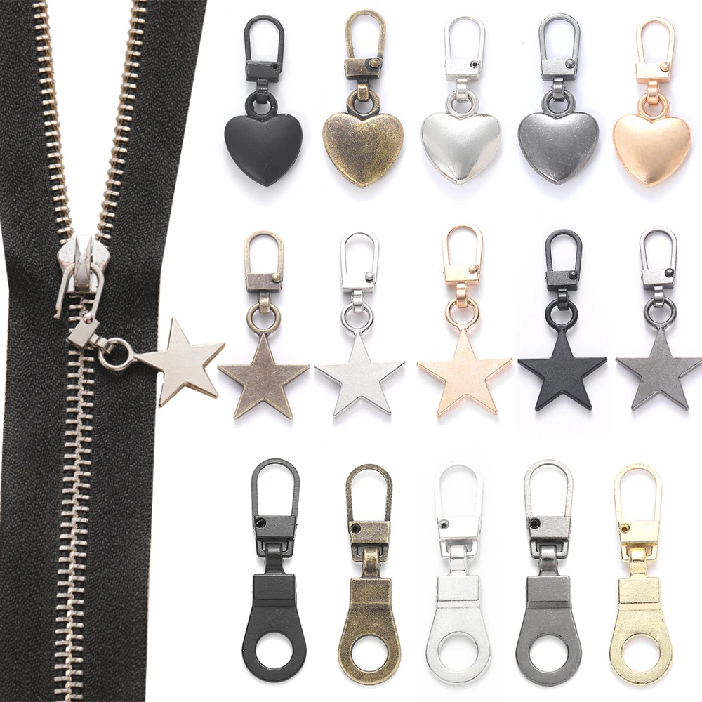 5PCS Sewing Zippers Puller Head Star Shape Detachable Metal Zipper Slider Repair Kits for Bags Backpack Coat Zipper Pull Tab