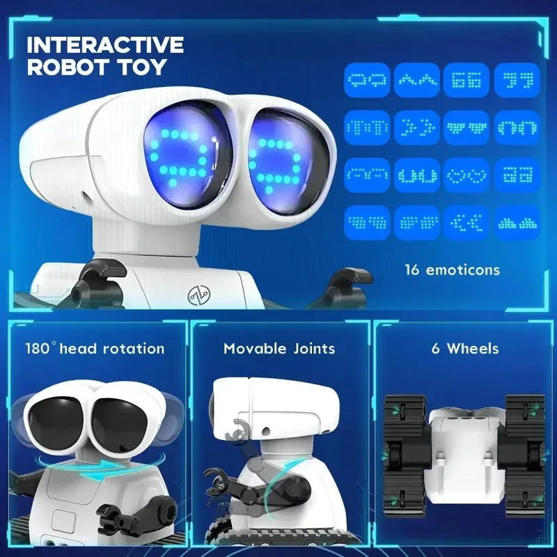 2026New Rechargeable remote control robot toy with music, LED eyes, walkie talkie, children's robot toy, children's RC robot