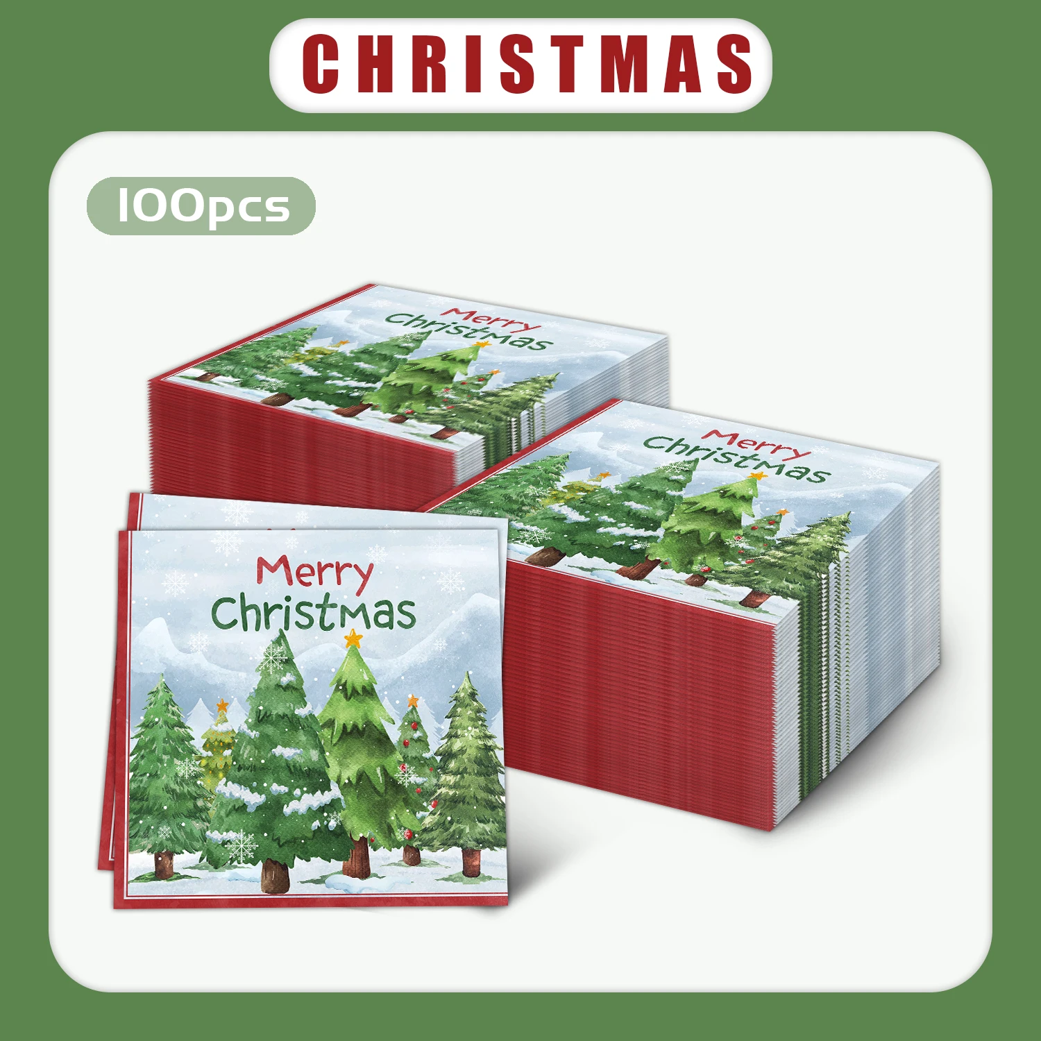 100 قطعة مناديل ورقية بتصميم شجرة عيد الميلاد المجيد، مناشف عشاء للاستعمال مرة واحدة لأدوات الضيوف لحفلات عيد الميلاد #3