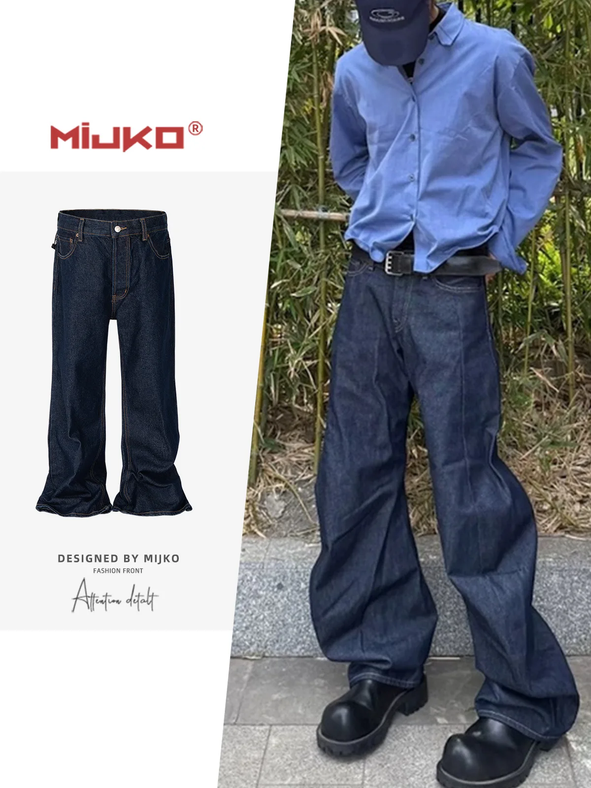 

MIJKO Dark Blue Mens Baggy Jeans Cleanfit Loose Casual Denim Trousers Unisex Cargo Pants TJ122