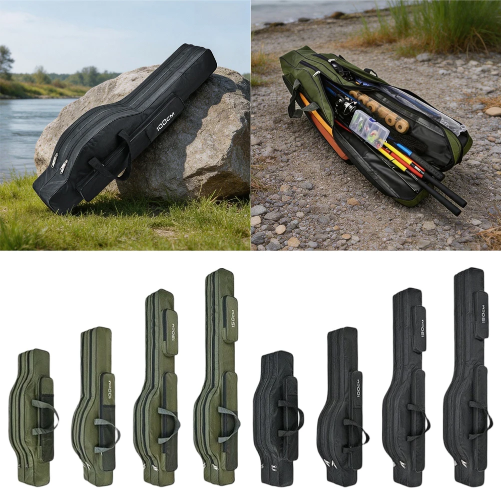 1pc 80/100/130/150cm Portable Foldable Fishing Rod Oxford 2 Layer Fishing Rod Shoulder Bag Fish Pole Reel Tools Storage Bag