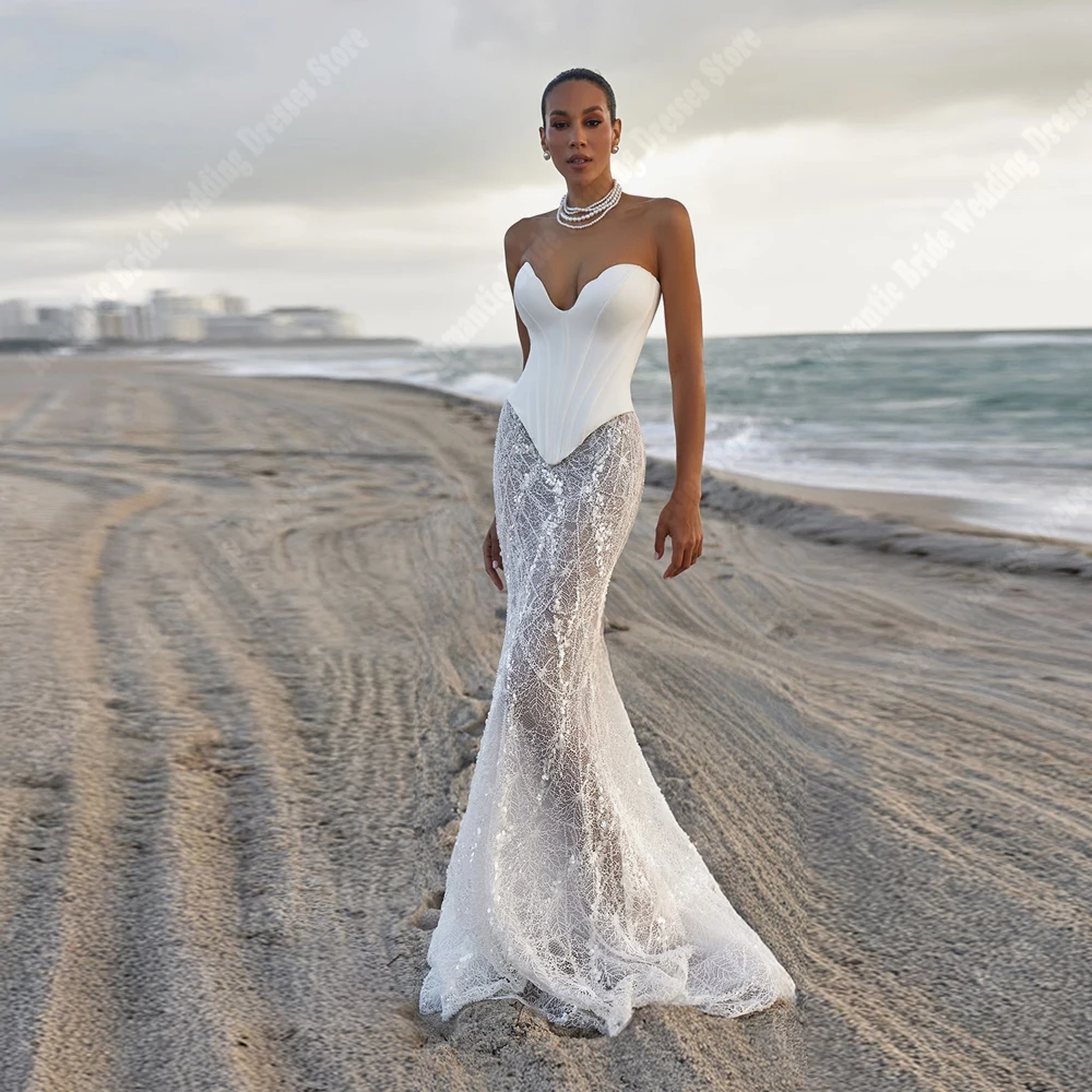 

Sexy Mermaid Women Wedding Dresses Gorgeous Sleeveless Strapless Bridal Gowns Mopping Length Vestidos De Novias Customized 2026