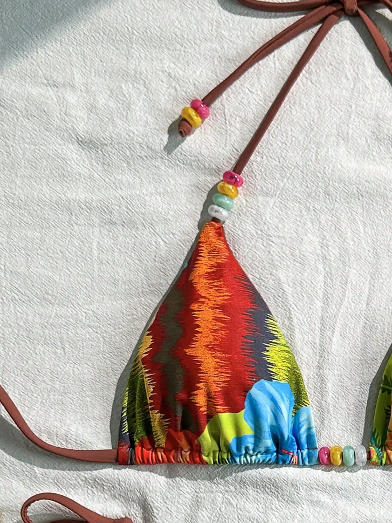 

2 Piece Floral Geometric Print Boho Tie Front Bikini Set Beach Swimwear