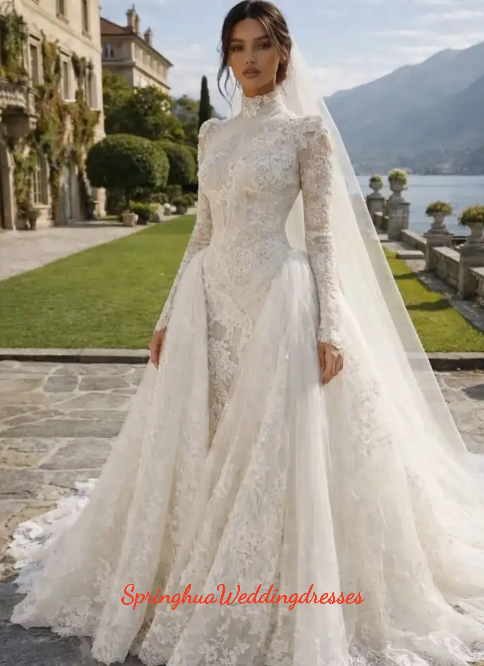 

Customized Wedding Dresses 2026 Luxury Vintage Dress Vestidos De Novias Iglesia Lace Long Sleeve Novia Desmontable 2 En 1