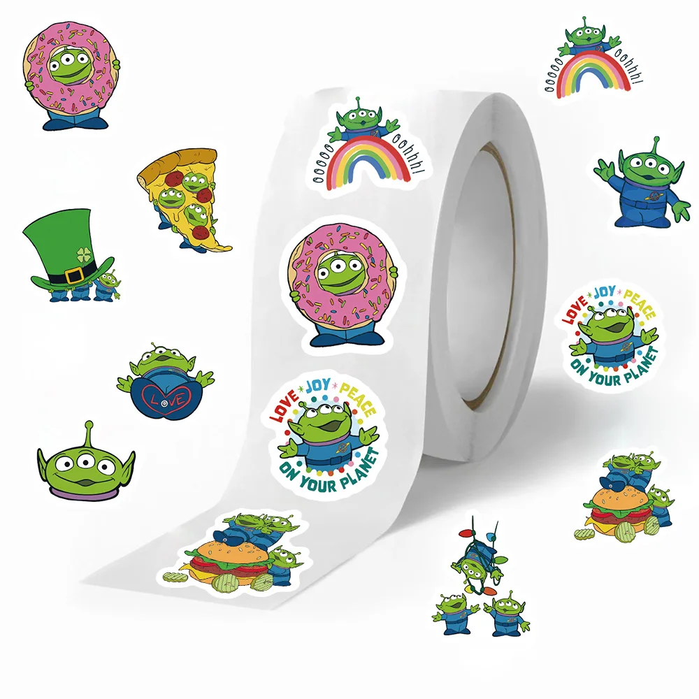 

500pcs/Roll Alien Toy Story Disney Stickers Anime Round Seal Decals Rolls Phone Case Waterproof Graffiti Luggage Stickers Toys
