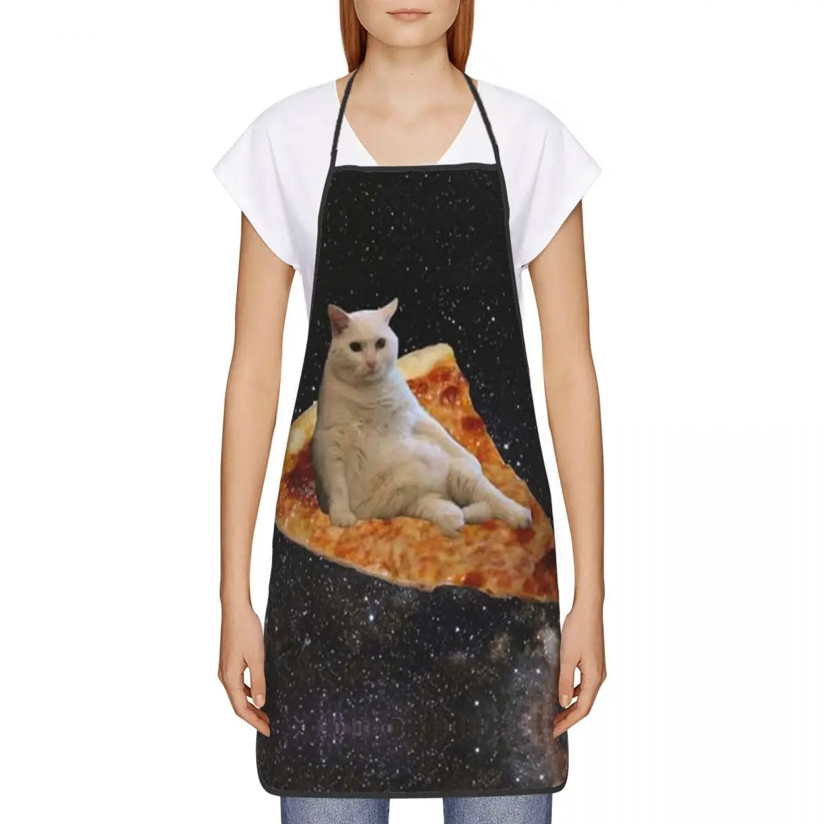 Unisex Space Pizza Cat Meme Bib Apron Adult Women Men Chef Tablier Cuisine for Cooking Kitchen Funny Animal Baking