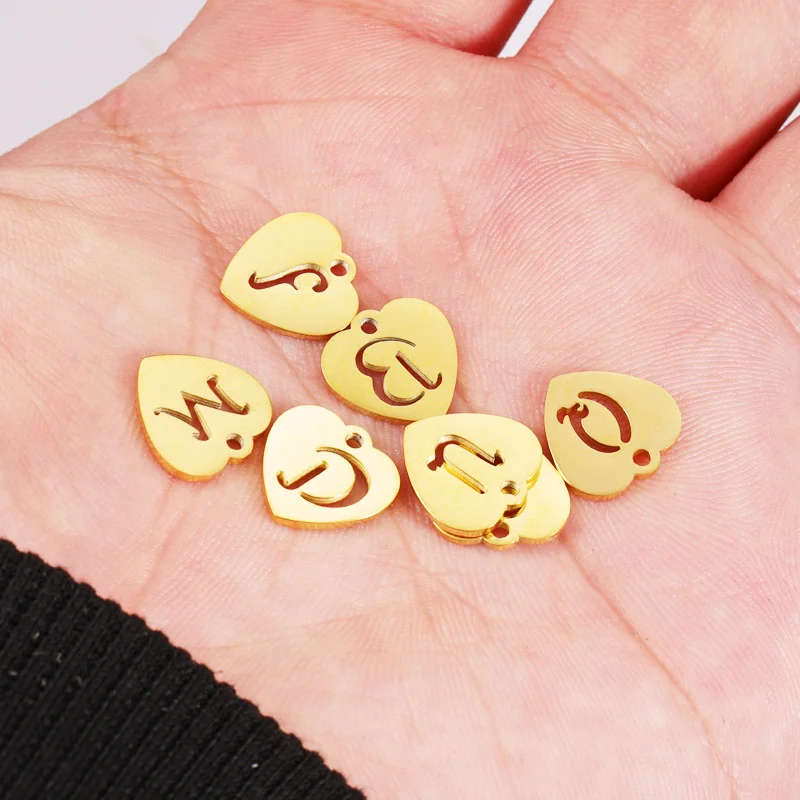 `5Pcs/Pack Stainless Steel Heart‑Shaped Hollow Alphabet Charms Single Hole Cut‑Out Script Letter Heart Pendants For DIY Necklace
