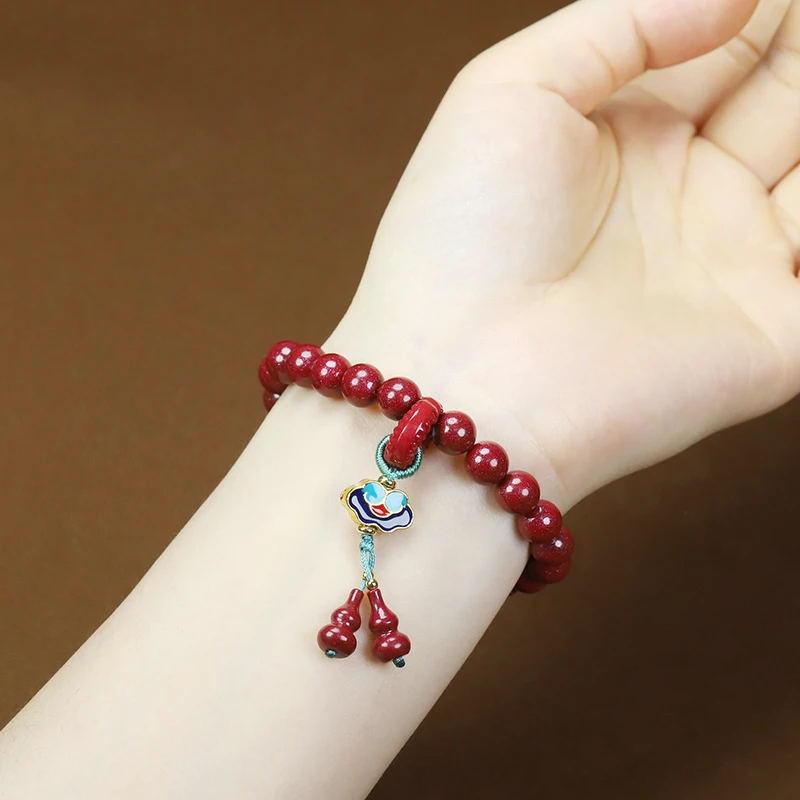 Natural high-content bracelet with purple gold sand beads and inlaid peace pendant women