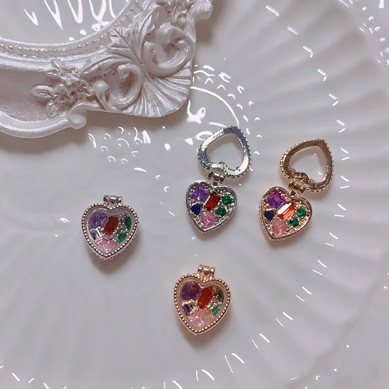 5pcs Dainty Flip Open Heart Case Nail Jewelry, Bling Zircon Inlaid Nail Charms, Trendy Handcrafted Japanese Nail Accessories