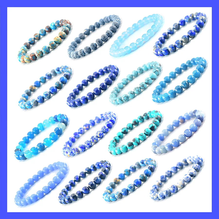الملونة الحجر الطبيعي سوار النساء الرجال الأزرق الأباتيت اللازورد حبة مجوهرات الأحمر جاسبر مطاطا الإسورة جمشت قوس قزح العقيق #5