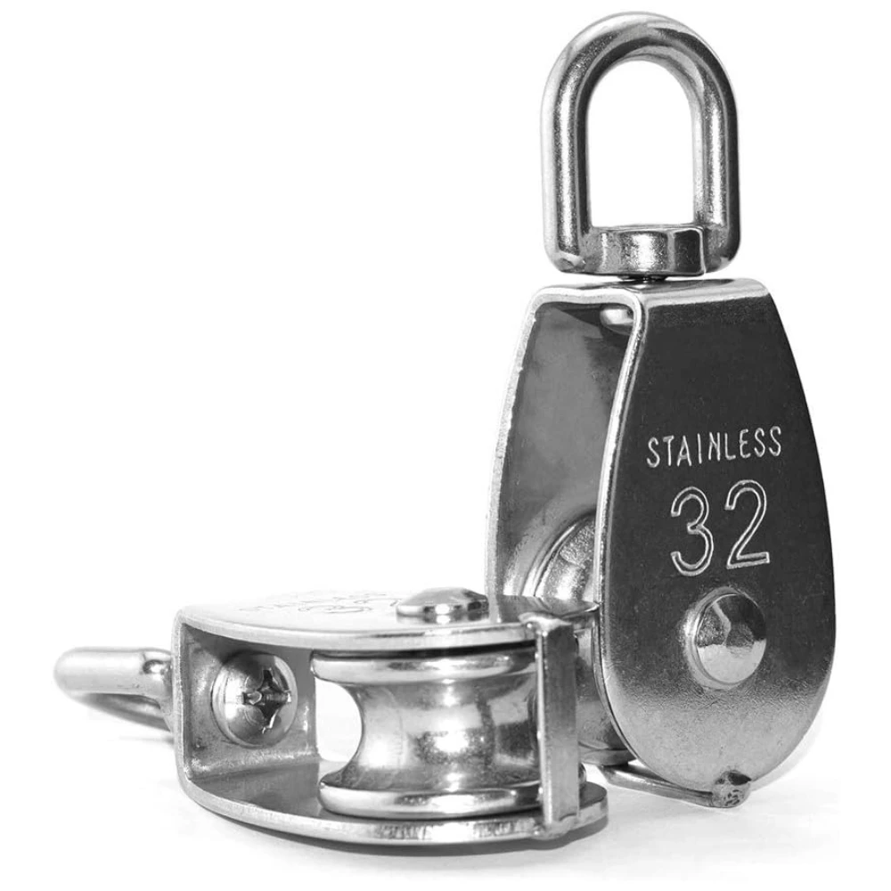 4Pcs M32 Single Pulley Block, Creatiee-Pro Heavy Duty 304 Stainless Steel Pulley Roller Crane Swivel Hook, Wheel Swivel Rigging