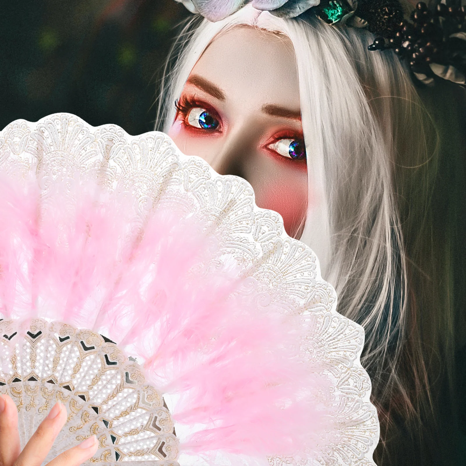 

Handheld Plume Folding Fan Delicate Decorative Fan for Wedding Bride Party Dance Performance Hand Fans for Women Foldable