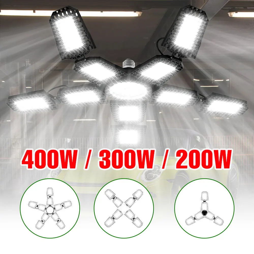 400 واط LED E27 مصباح المرآب لمبة 220 فولت الأضواء للطي تشوه مصباح السقف 110 فولت للمنزل مستودع ورشة عمل الطابق السفلي الإضاءة