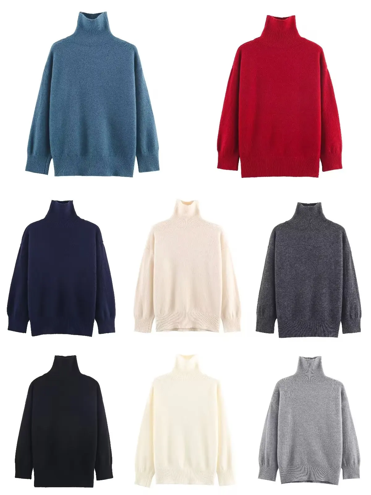 

Diyigwoman autumn 2025 new fashion multicolor turtleneck knit pullover retro long-sleeved loose sweater Mujer