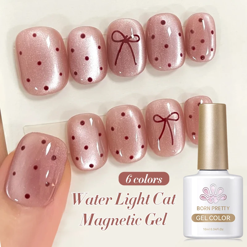 BORN PRETTY Water Light Magnetic Cat Gel Nail Polish Nude Color Sparkling Glitter Semi Permanent Nail Art Soak Off UV LED Varnis