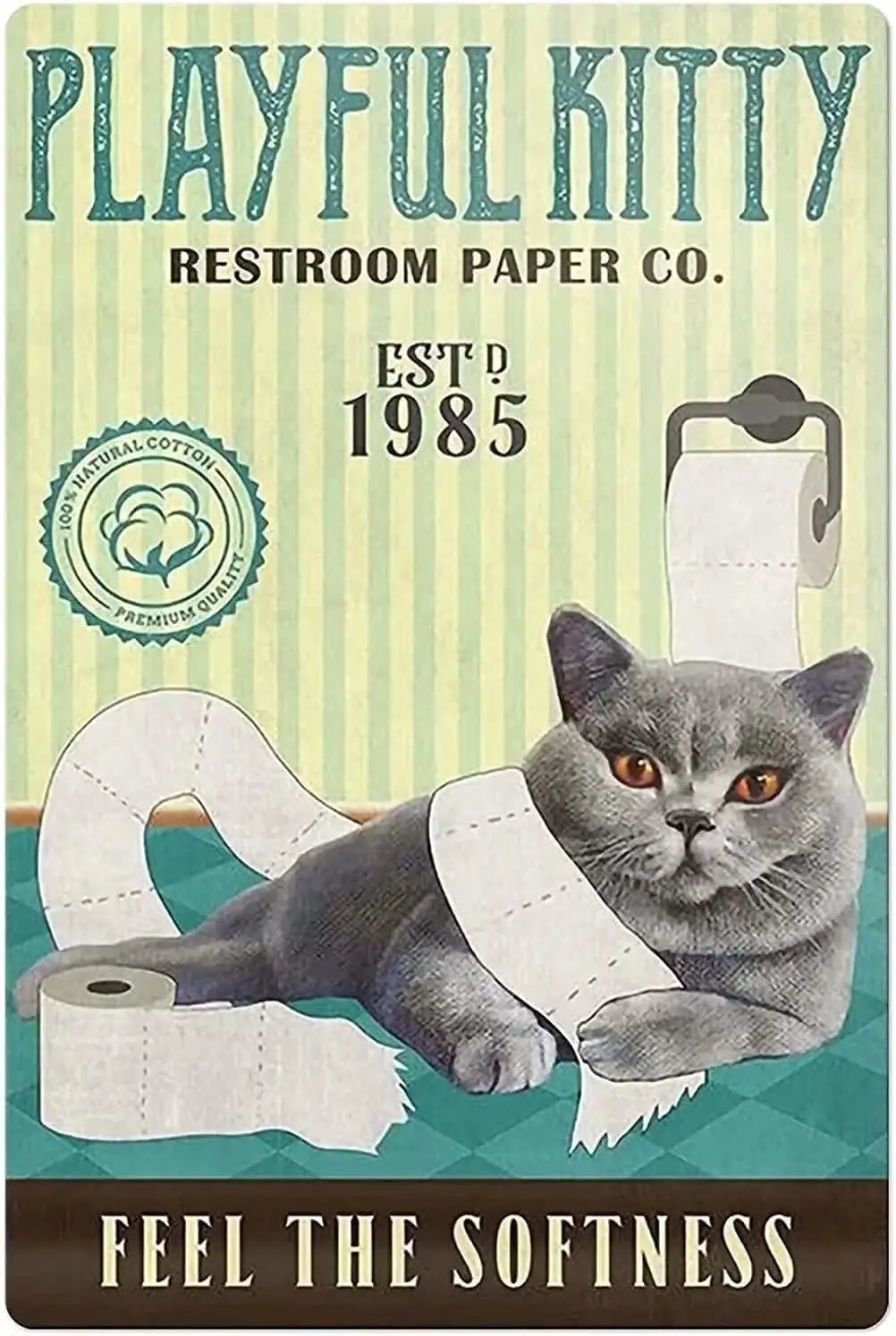 Playful Kitty Restroom Paper Metal Tin Signs Feel The Softness Retro Posters Home Bathroom Toilet Wall Decor British Shorthair M