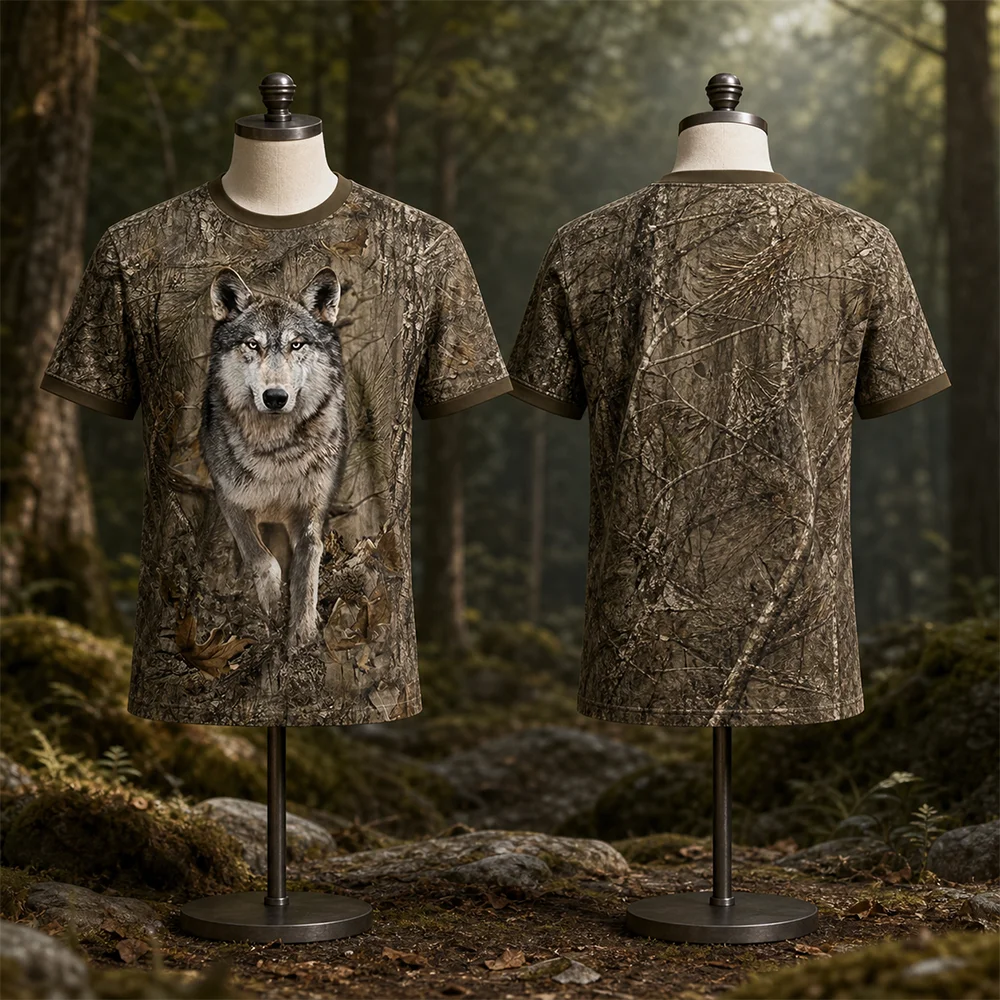 Unisex 3D Print Deer Hare Hunting Camouflage T-shirt Quick-Dry Breathable Sports Outdoor Summer Short-Sleeve Parent-Child Outfit